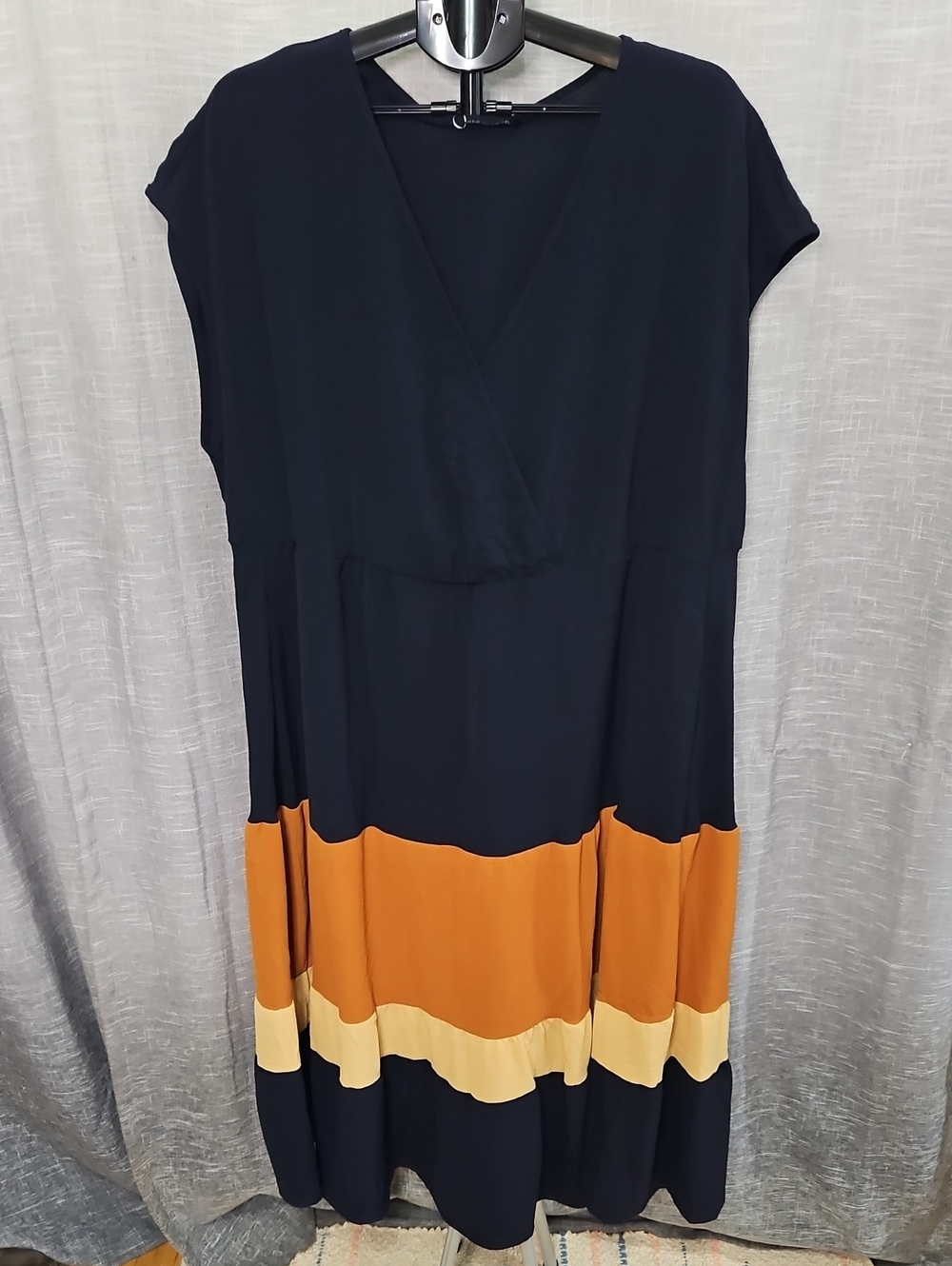 BloomChic Navy Maxi Dress with Orange and Cream Bands